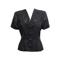 Peggy Jennings Black Floral Eyelet Skirt and Silk Jacket Skirt Suit