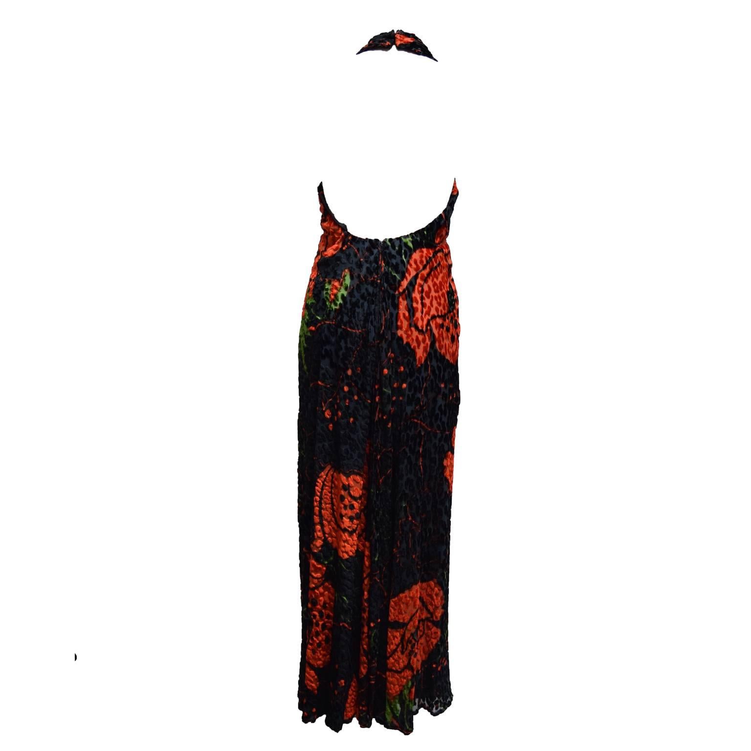 Women's Bill Blass Burnout Velvet Leopard and Ostrich Feather Halter Dress and Shawl  For Sale