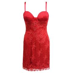 Baracci Red Floral Lace Sweetheart Dress with Lace Up Back Closure  