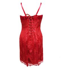 Baracci Red Floral Lace Sweetheart Dress with Lace Up Back Closure