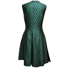 Jonathan Saunders Green and Black Garner Box Pleat Jacquard Dress