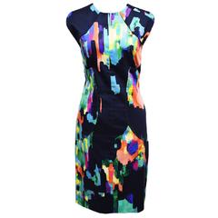 Lela Rose Multicolored Abstract Paint Stroke Printed Sheath Dress 