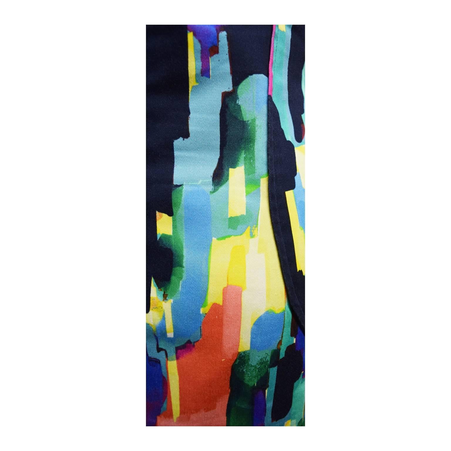 Lela Rose Multicolored Abstract Paint Stroke Printed Sheath Dress  In Excellent Condition For Sale In Henrico, VA
