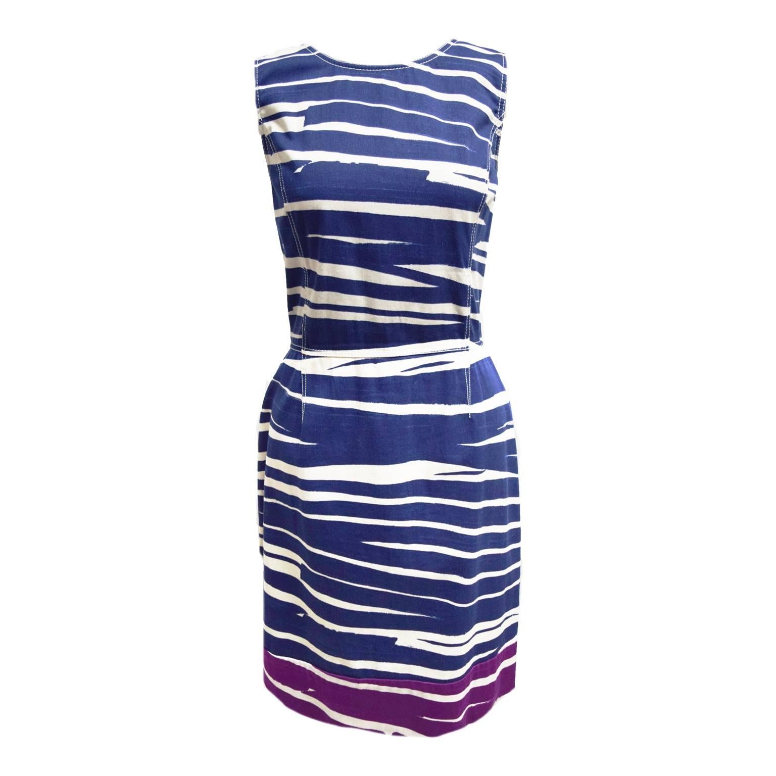 Oscar de la Renta Color Blocked Zebra Printed Empire Waist Sheath Dress For Sale