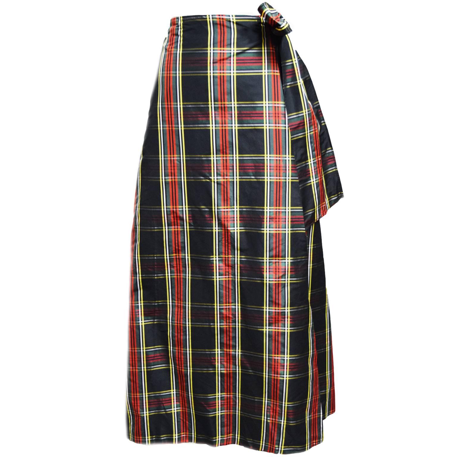 Moschino Plaid Full Length Taffeta Wrap Skirt with Side Bow Tie  For Sale