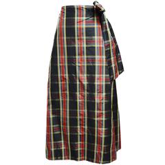 Moschino Plaid Full Length Taffeta Wrap Skirt with Side Bow Tie 