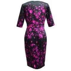 Lela Rose Black and Purple Floral Print Sheath Dress