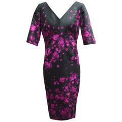 Lela Rose Black and Purple Floral Print Sheath Dress 