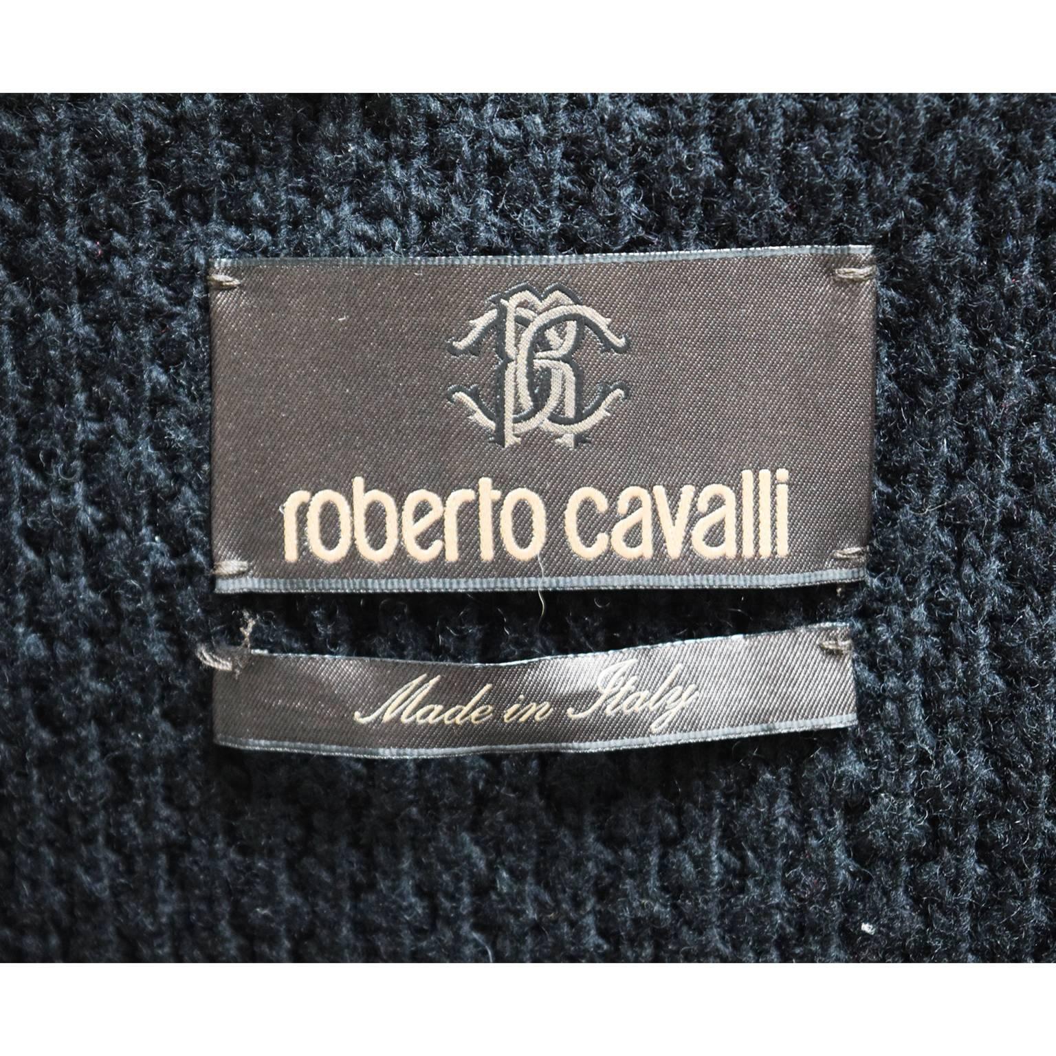 Women's Roberto Cavalli Wool Sweater Topper with Shawl Collar and Silk Floral Border  For Sale
