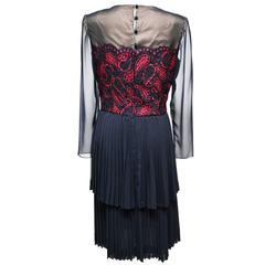 Gene Roye Silk and Lace Illusion Dress with Pleated Layered Skirt