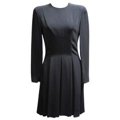 Giorgio Armani Collezione Black Silk Dress with Knife Pleated Skirt 