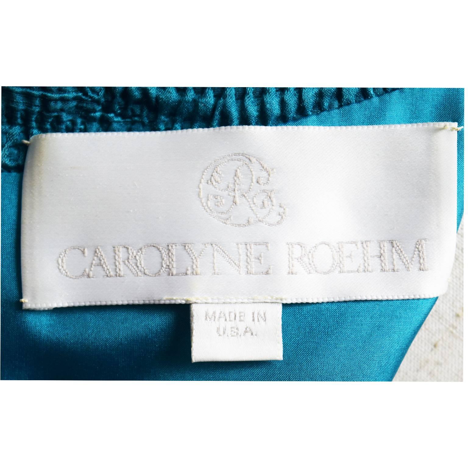 Women's Carrolyne Roehm Teal Silk Raised Paisley Print Long Sleeved Shift Dress For Sale