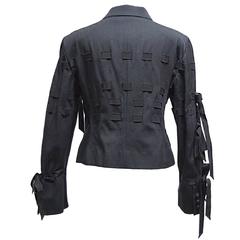 Moschino Black Wool Blend Jacket with Intricate Woven Grosgrain Detailing
