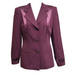 Escada Vintage Merlot Two Piece Skirt Suit with Silk Paneling and Gem Buttons