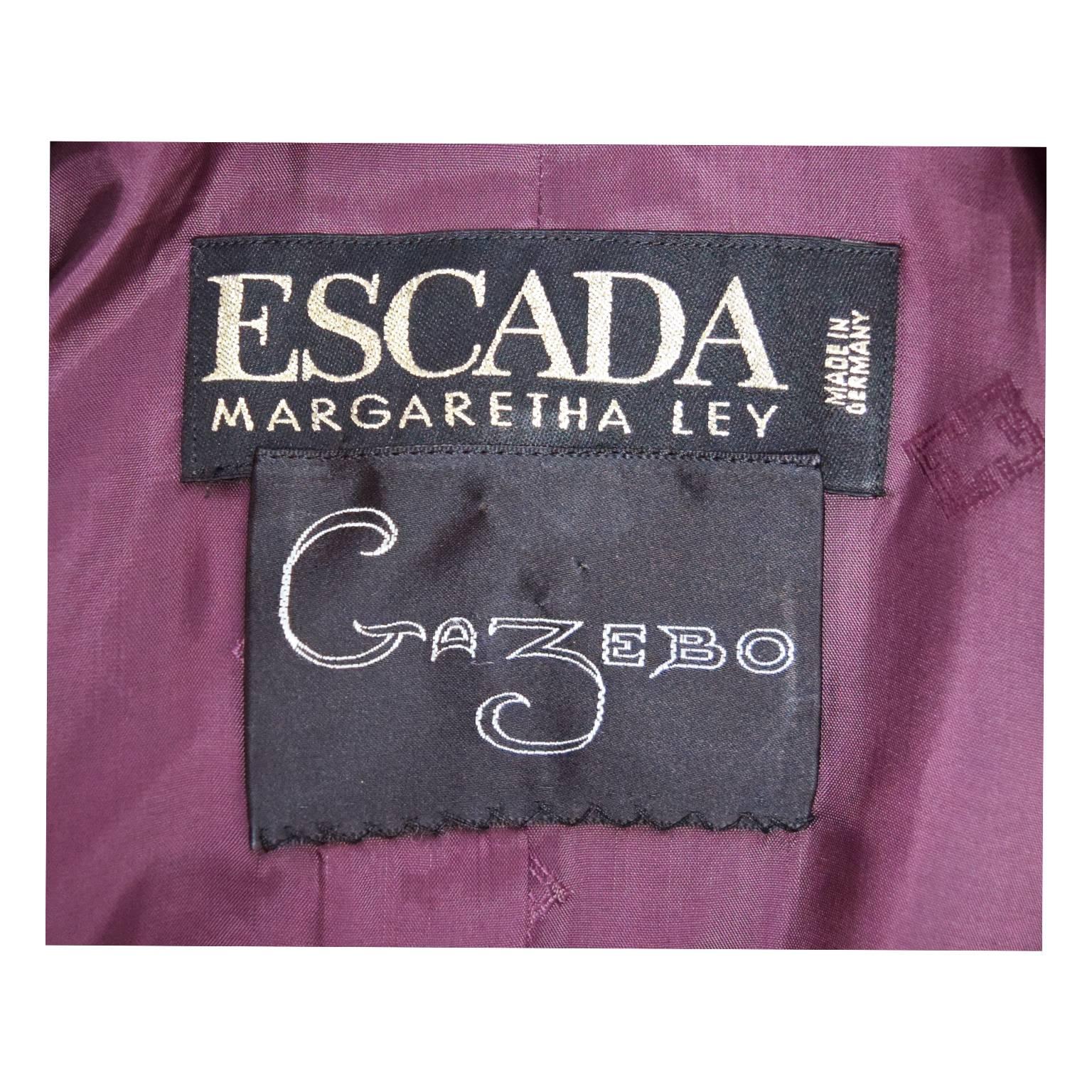 Escada Vintage Merlot Two Piece Skirt Suit with Silk Paneling and Gem Buttons For Sale 3