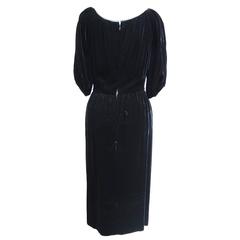 Albert Capraro Black Velvet Empire Waist Dress with Peasant Sleeves