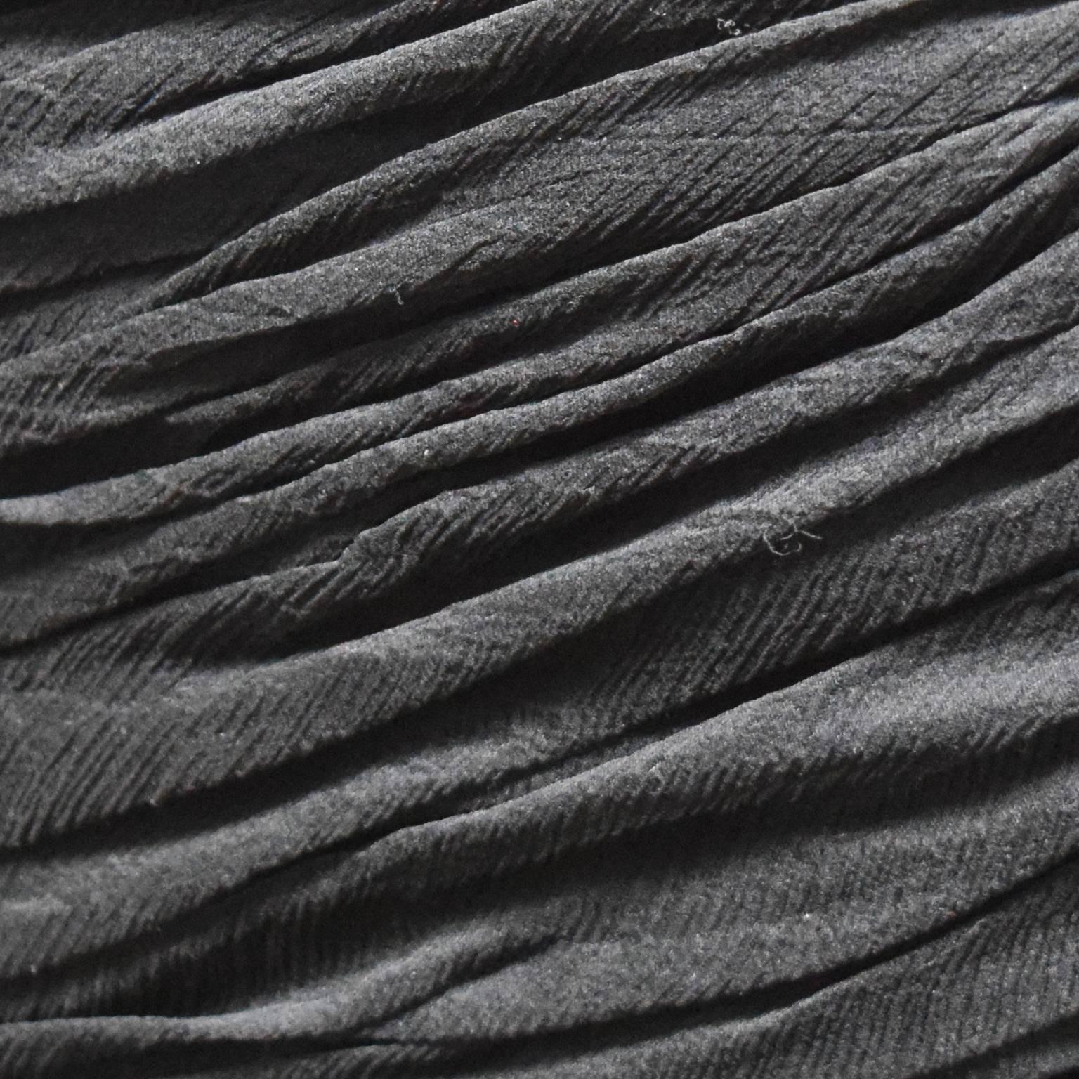 Black Oscar de la Renta Long Sleeve Silk Draped Bodice and Velvet Evening Dress For Sale