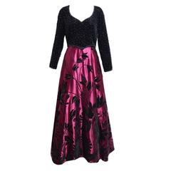 Victoria Royal Velvet and Hand Beaded Bodice Evening Gown with Silk Skirt 