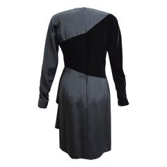 Carolina Herrera Black Silk and Velvet Dress with Side Drape Embellishment