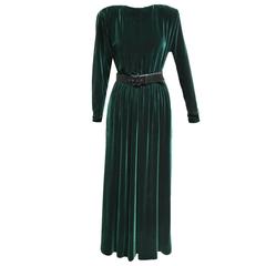 Calvin Klein Collection Emerald Velvet Belted-Waist Evening Dress 