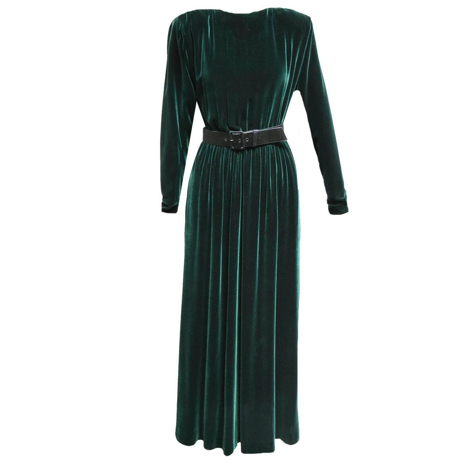 Calvin Klein Emerald Velvet BeltedWaist Evening Dress with Cut out