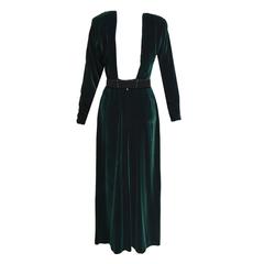 Calvin Klein Collection Emerald Velvet Belted-Waist Evening Dress