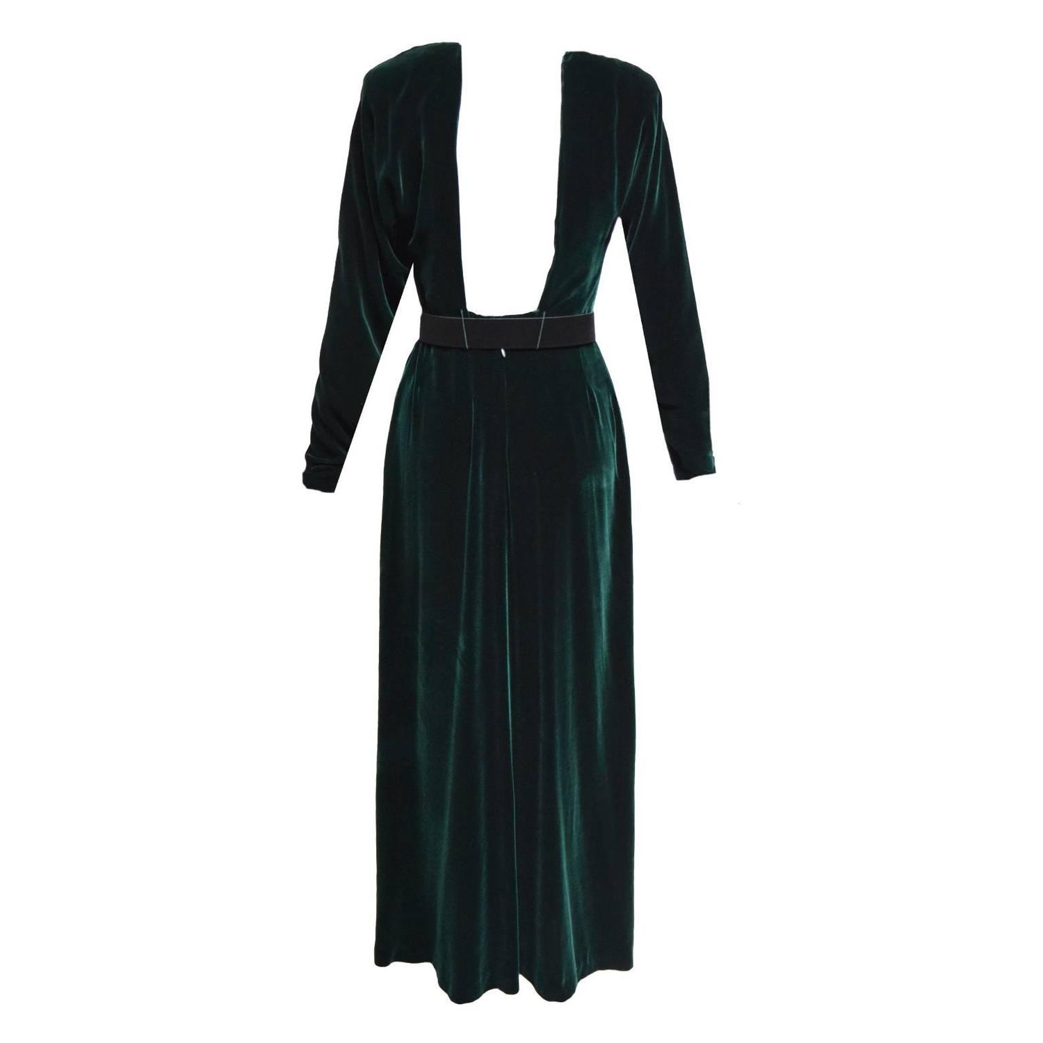 Calvin Klein Emerald Velvet BeltedWaist Evening Dress with Cut out