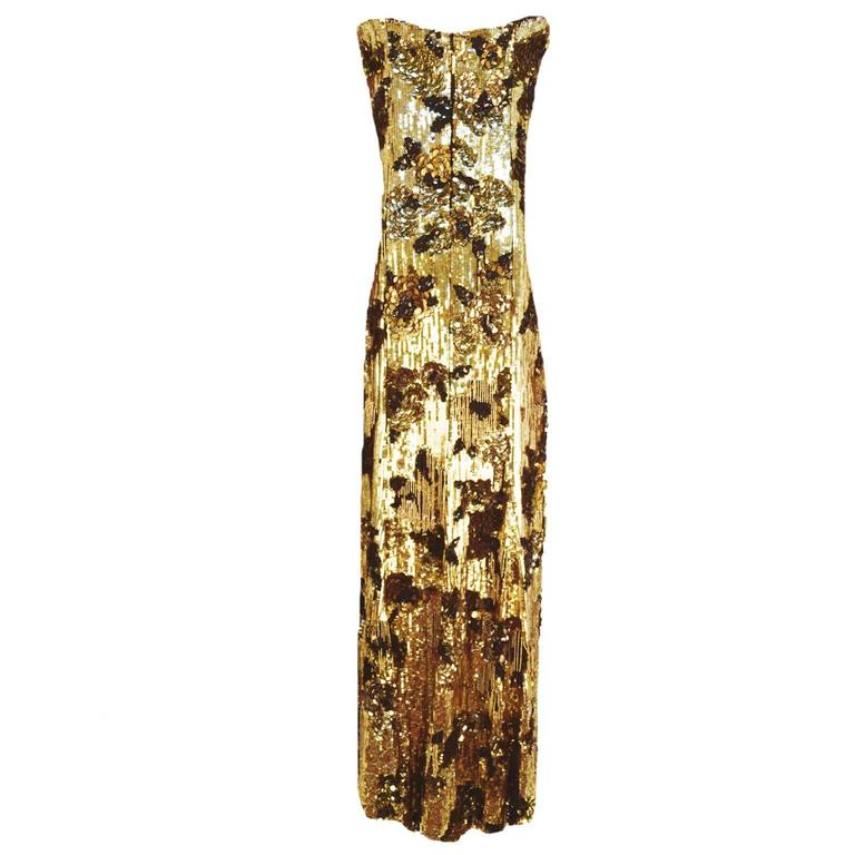 Oscar de la Renta Sequin Strapless Evening Gown For Sale at 1stDibs
