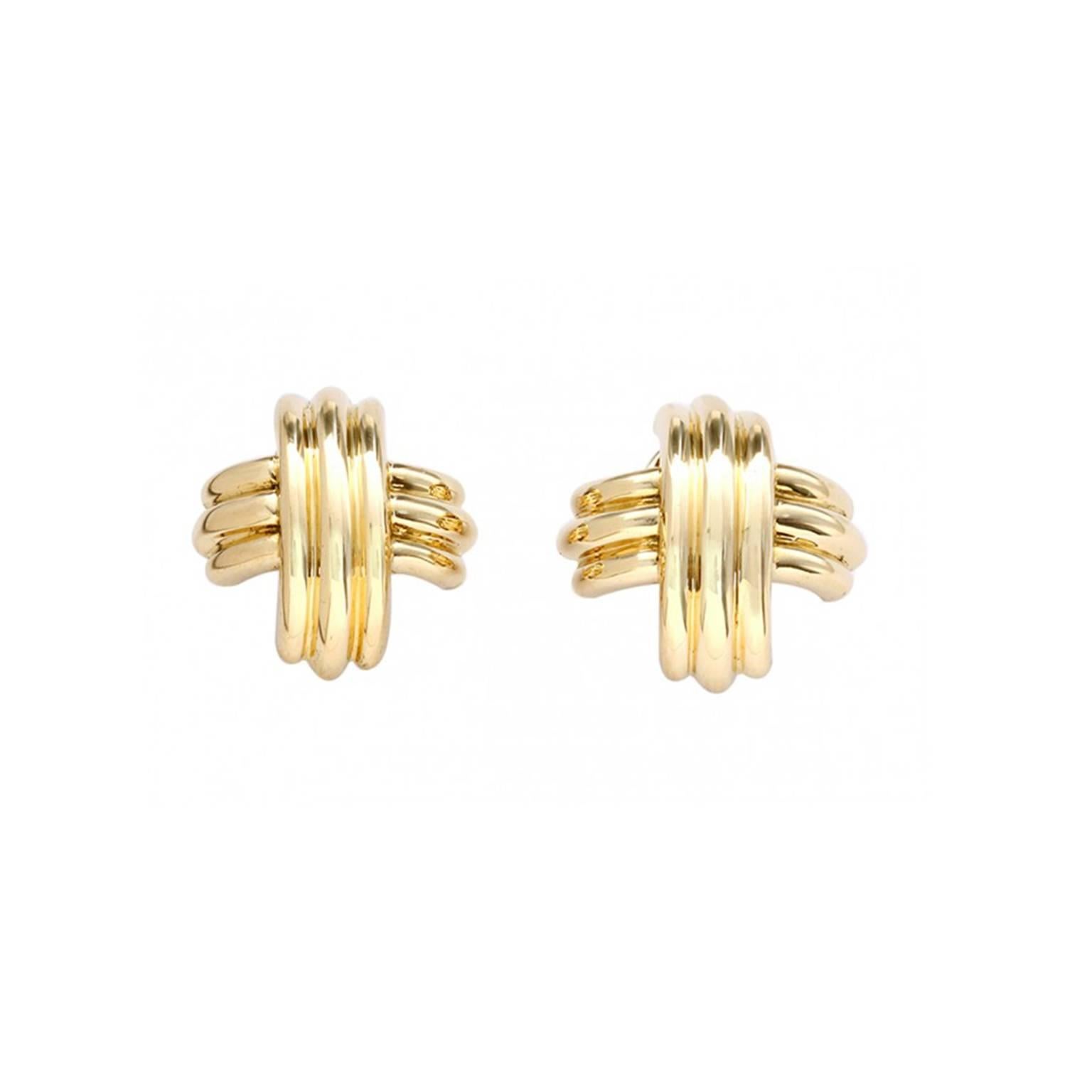 Tiffany & Co. Classic Gold Signature X Earrings In New Condition For Sale In Henrico, VA