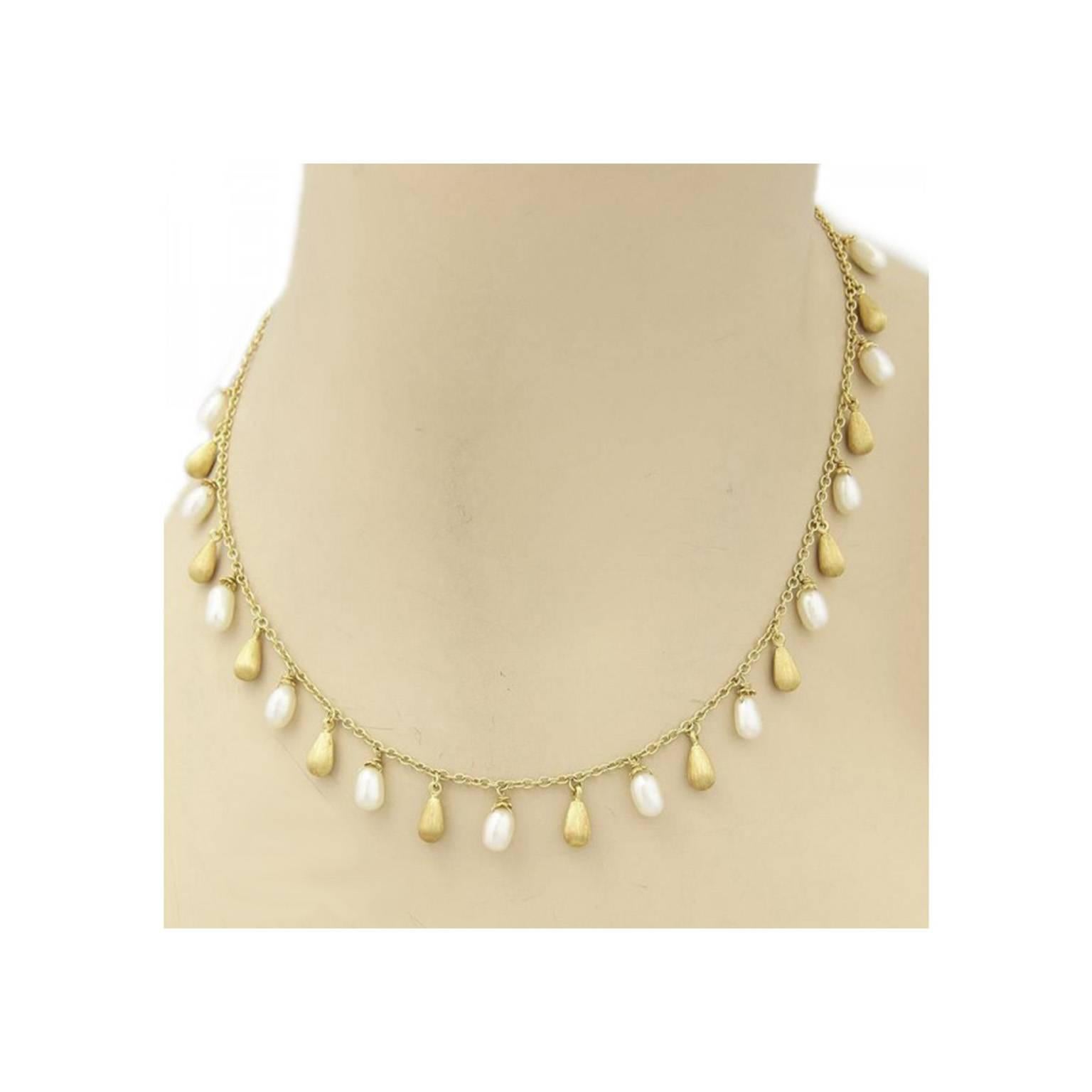 Roberto Coin Pearl and 18K Yellow Gold Teardrop Necklace  For Sale 1