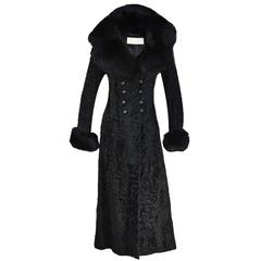 Black Persian Lamb Coat with Fox Collar and Cuffs