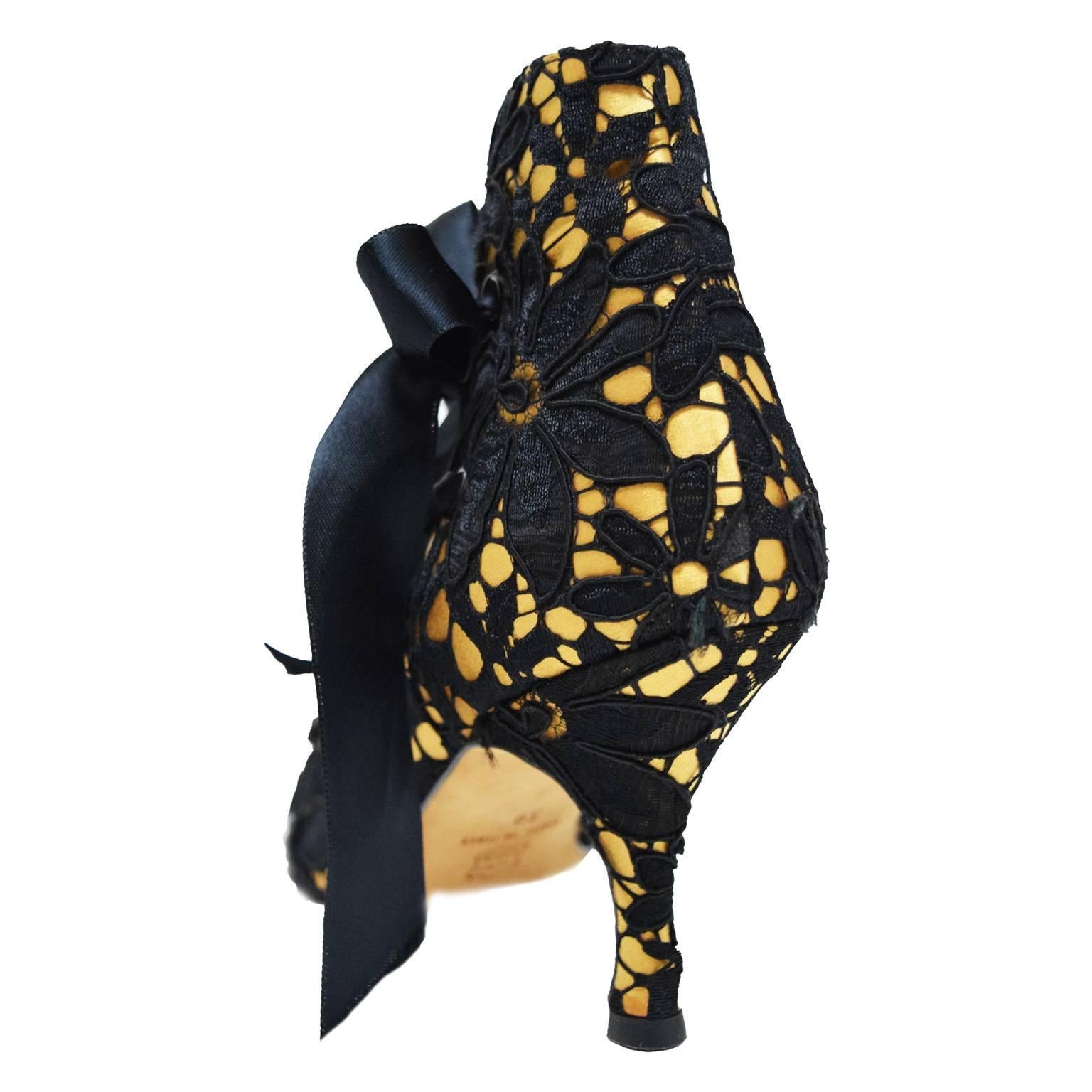 Black Manolo Blahnik Tucky Lace Ankle Booties For Sale