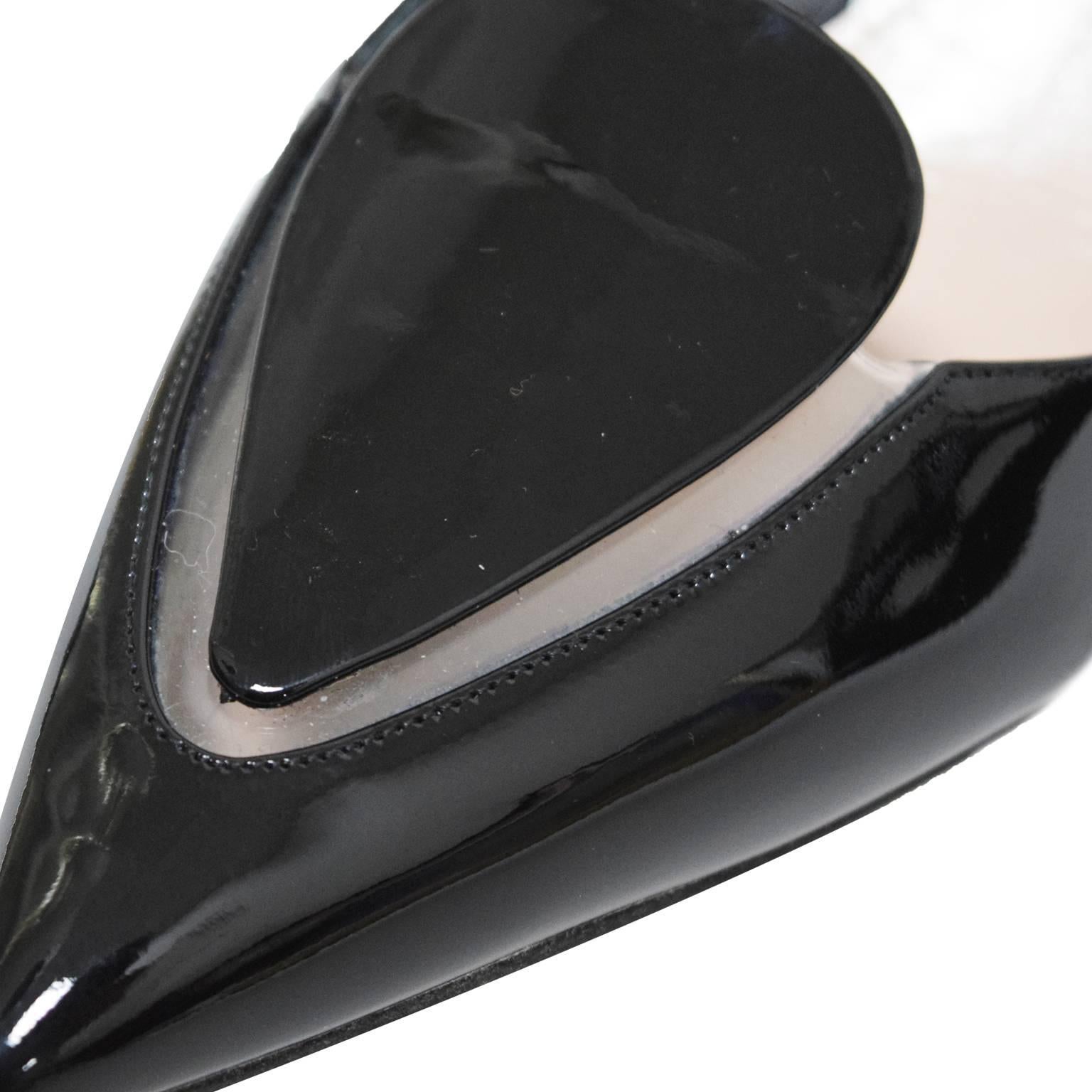 Women's Miu Miu Black Patent Leather Clear PVC Cutout Pointed Toe Kitten Heel