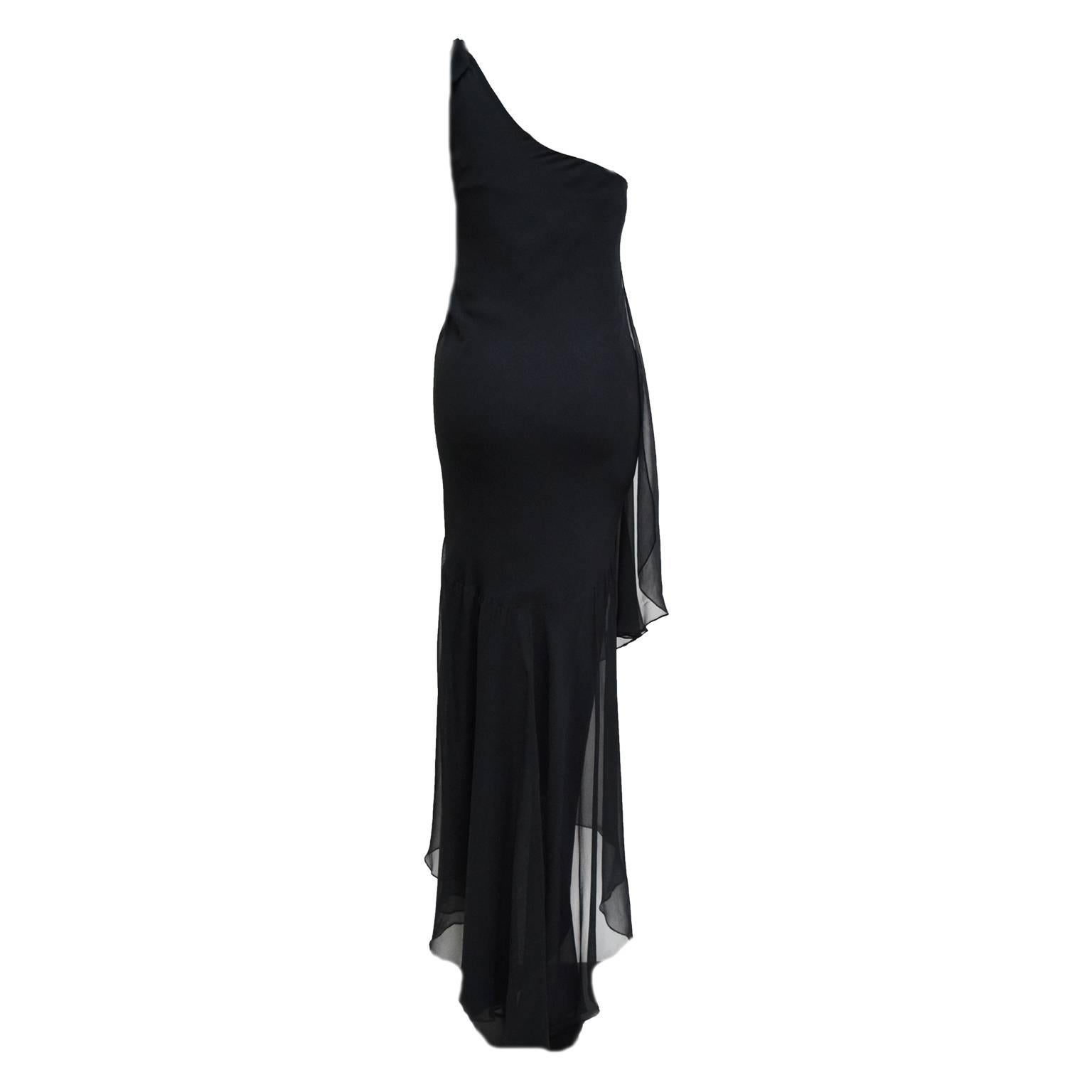 Halston Sheer One Shoulder Sleeve Evening Gown  For Sale