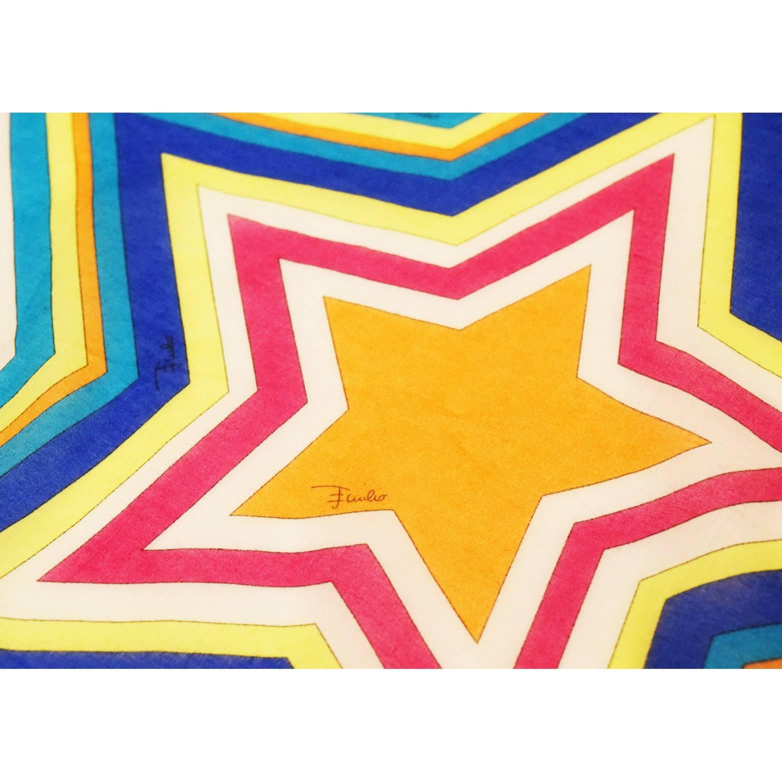 Beige Emilio Pucci Star-shaped printed cotton scarf For Sale