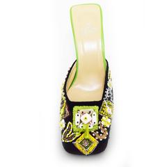 Fendi Canvas Glass Beaded Mule