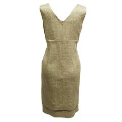 Oscar de la Renta Taupe Textured Knife Pleated Sheath Dress