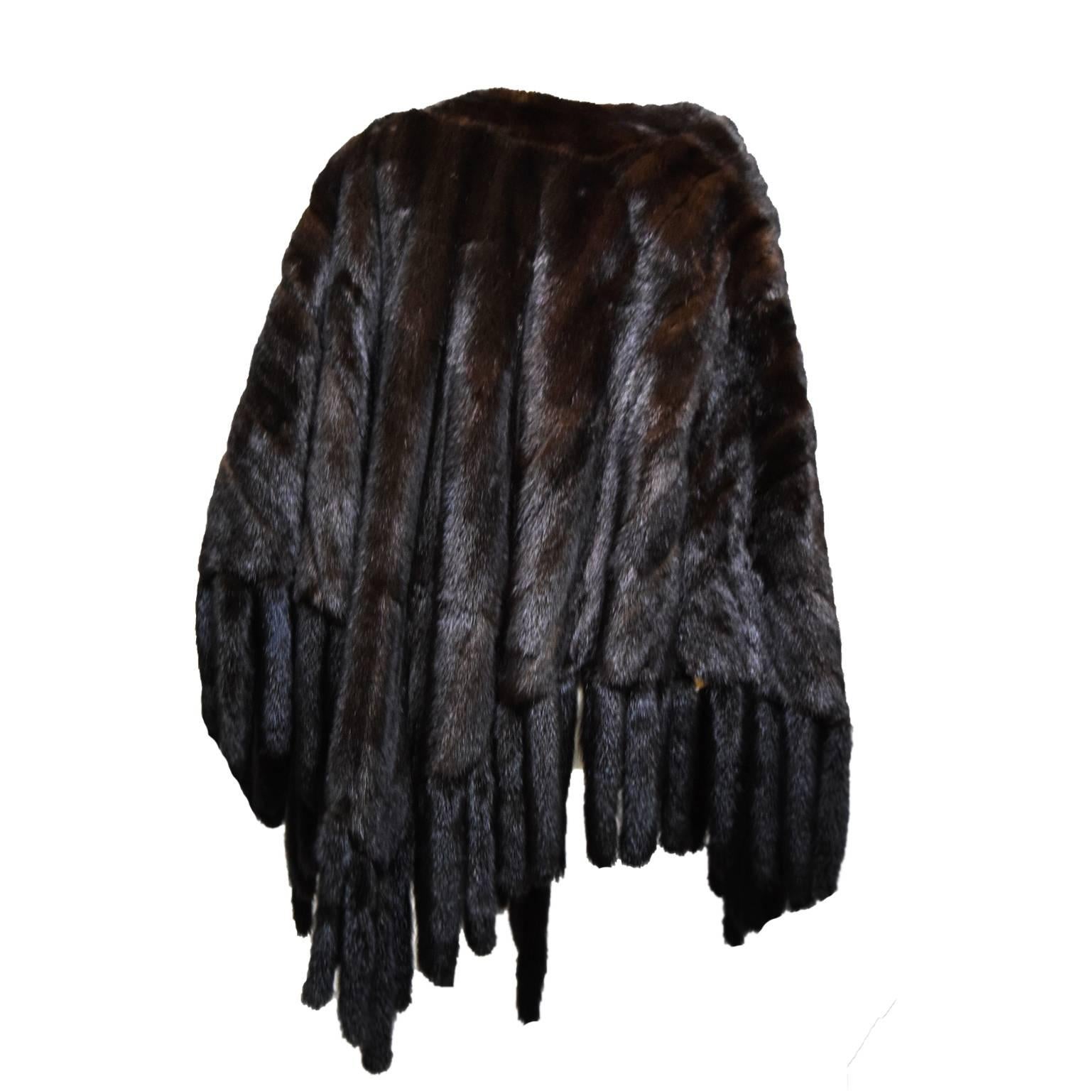 Black Revillon Mahogany Sable Cape with Mink Tail For Sale