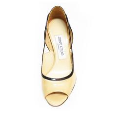 Jimmy Choo Nude and Black Patent Leather Cut-out Peep Toe Heel