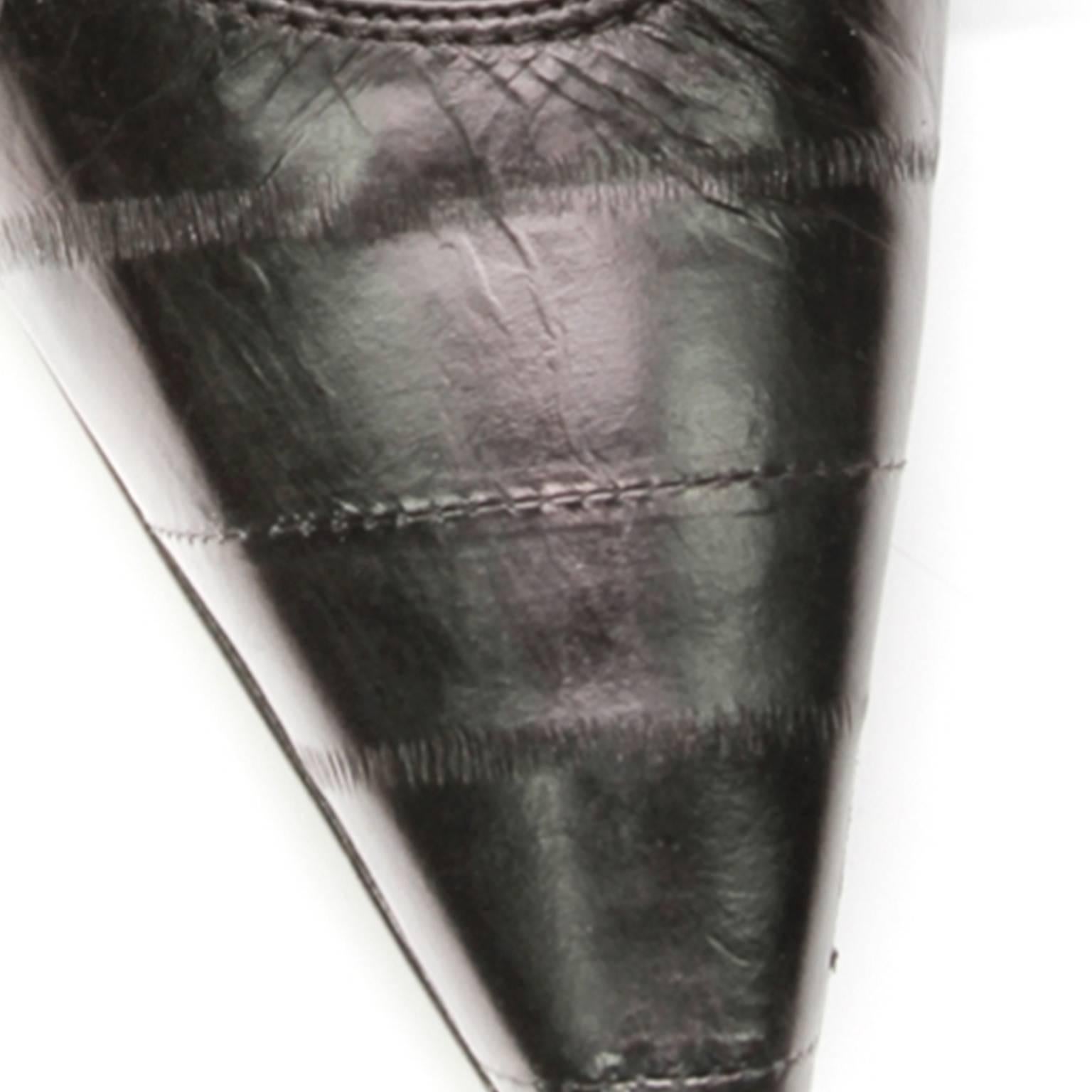 Manolo Blahnik Black Eel Skin Ankle Strap Pointed Toe Heels  For Sale 3