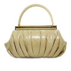 Judith Leiber Beige Pleated Karung Skin Bag