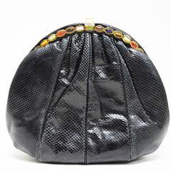 Judith Leiber Off Black Karung Skin Convertible Handbag