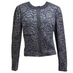 Dolce & Gabbana Gray Lace and Wool Sweater Jacket