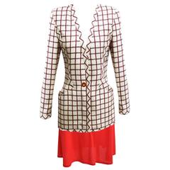 Emanuel Ungaro Plaid and Red Silk Pineapple Three Piece Skirt Suit