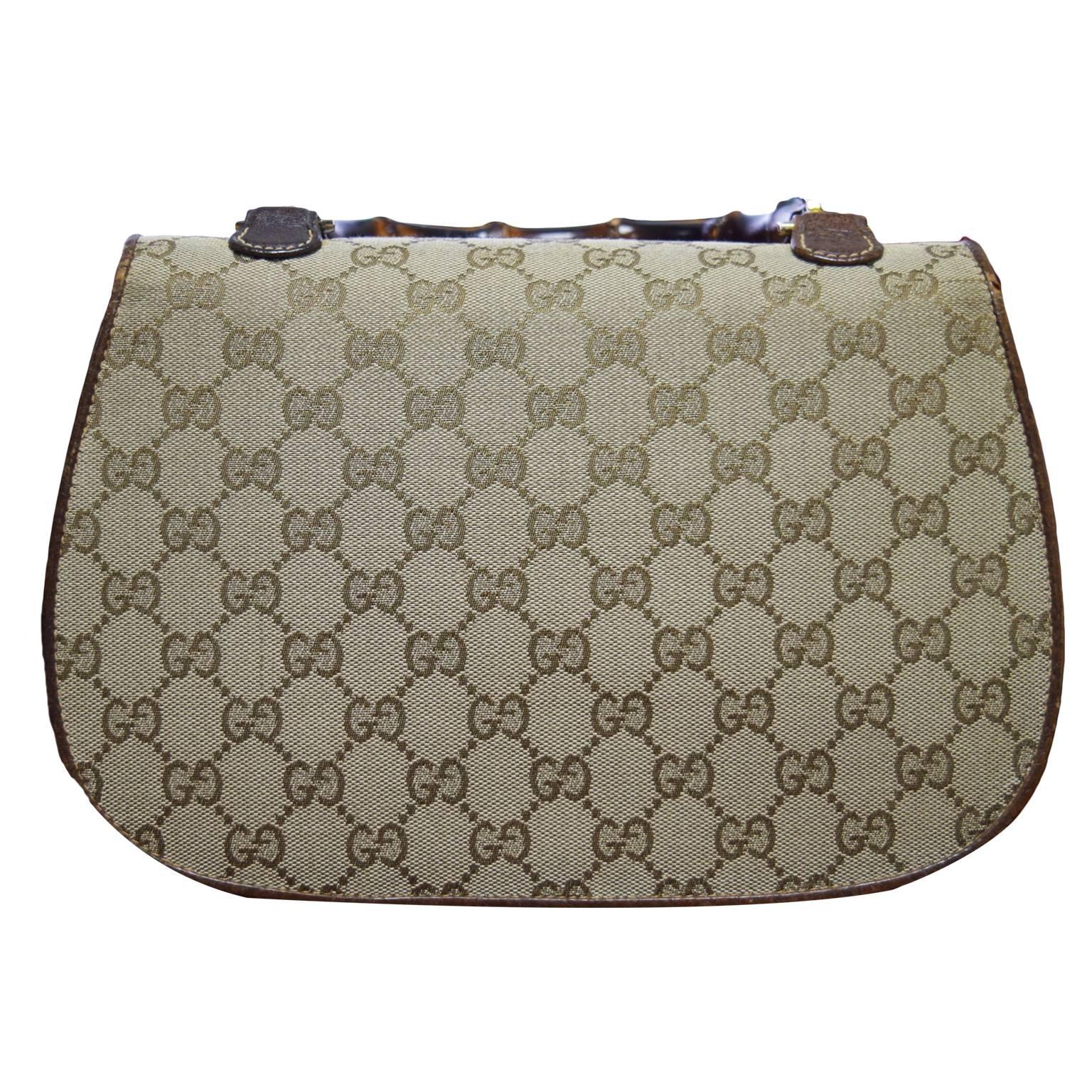 Brown Gucci Original Vintage Bamboo Classic Handbag For Sale