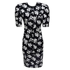 Escada Black and White Floral Print Two Piece Jacket and Skirt Ensemble