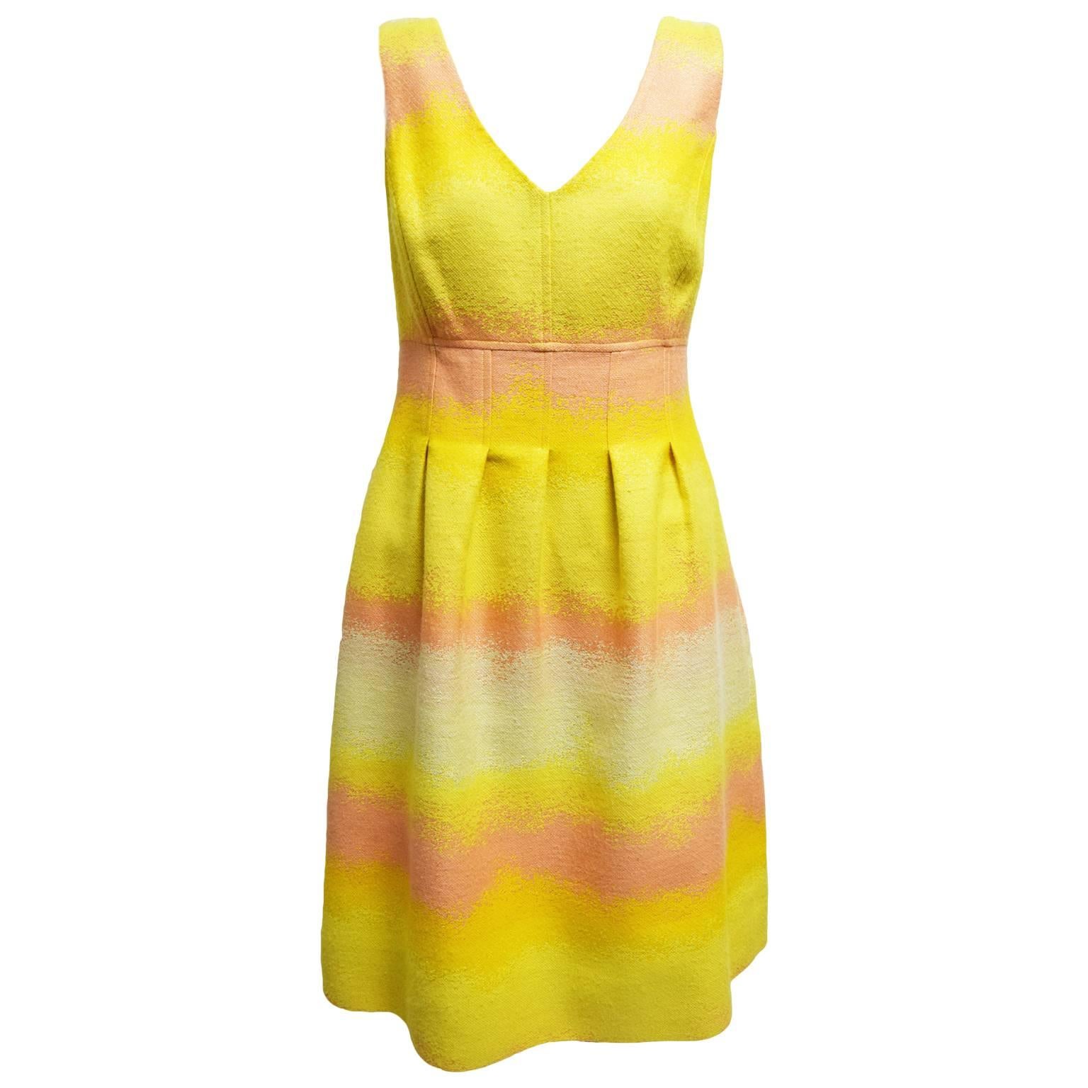 Lela Rose Yellow and Coral Ombre Wool Babydoll Dress  For Sale
