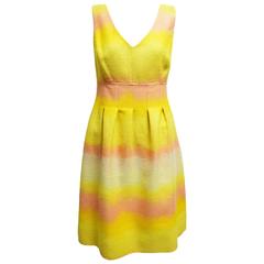 Lela Rose Yellow and Coral Ombre Wool Babydoll Dress 