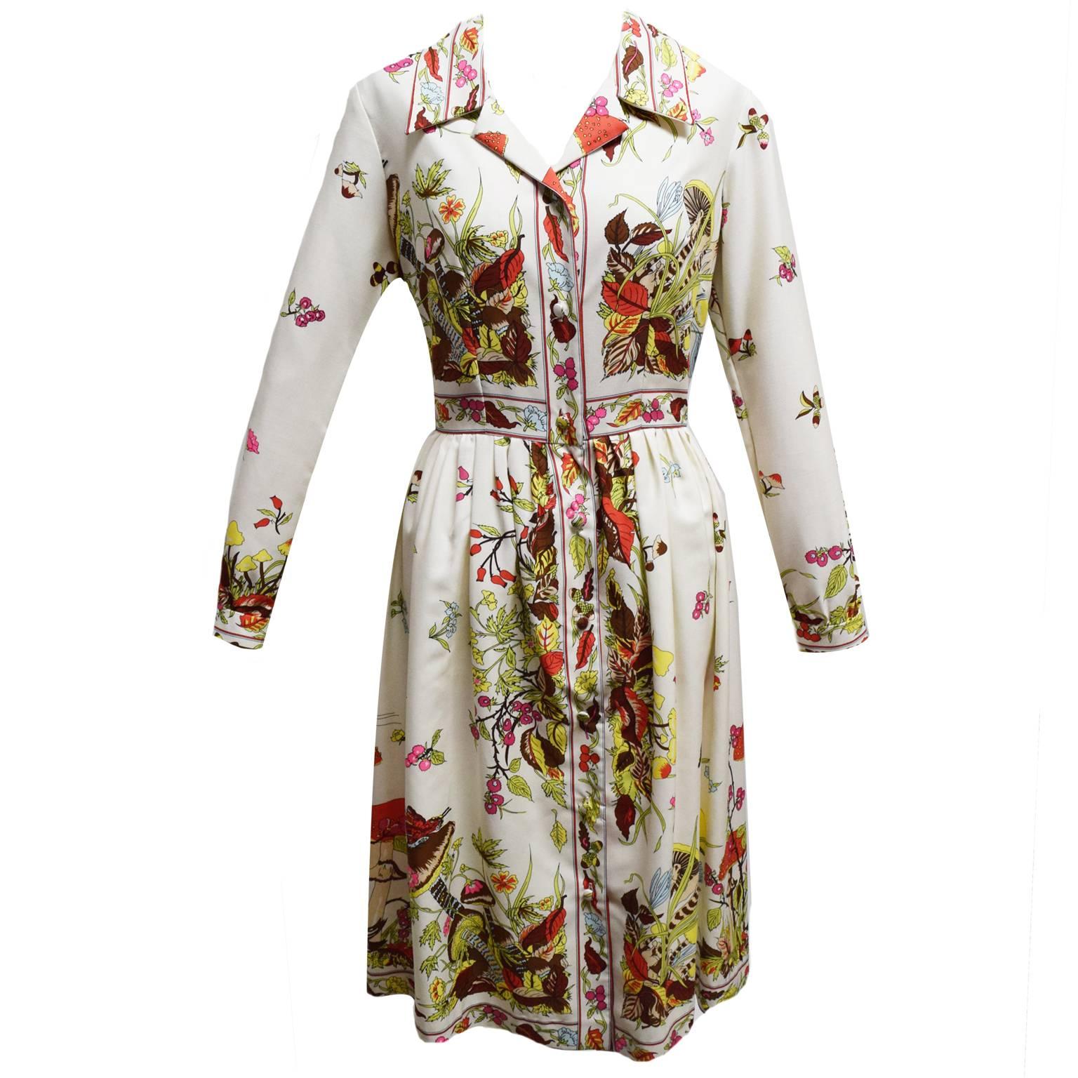 Shannon McLean Vintage Nature Printed Shirt Dress with Three-quarter sleeves  For Sale