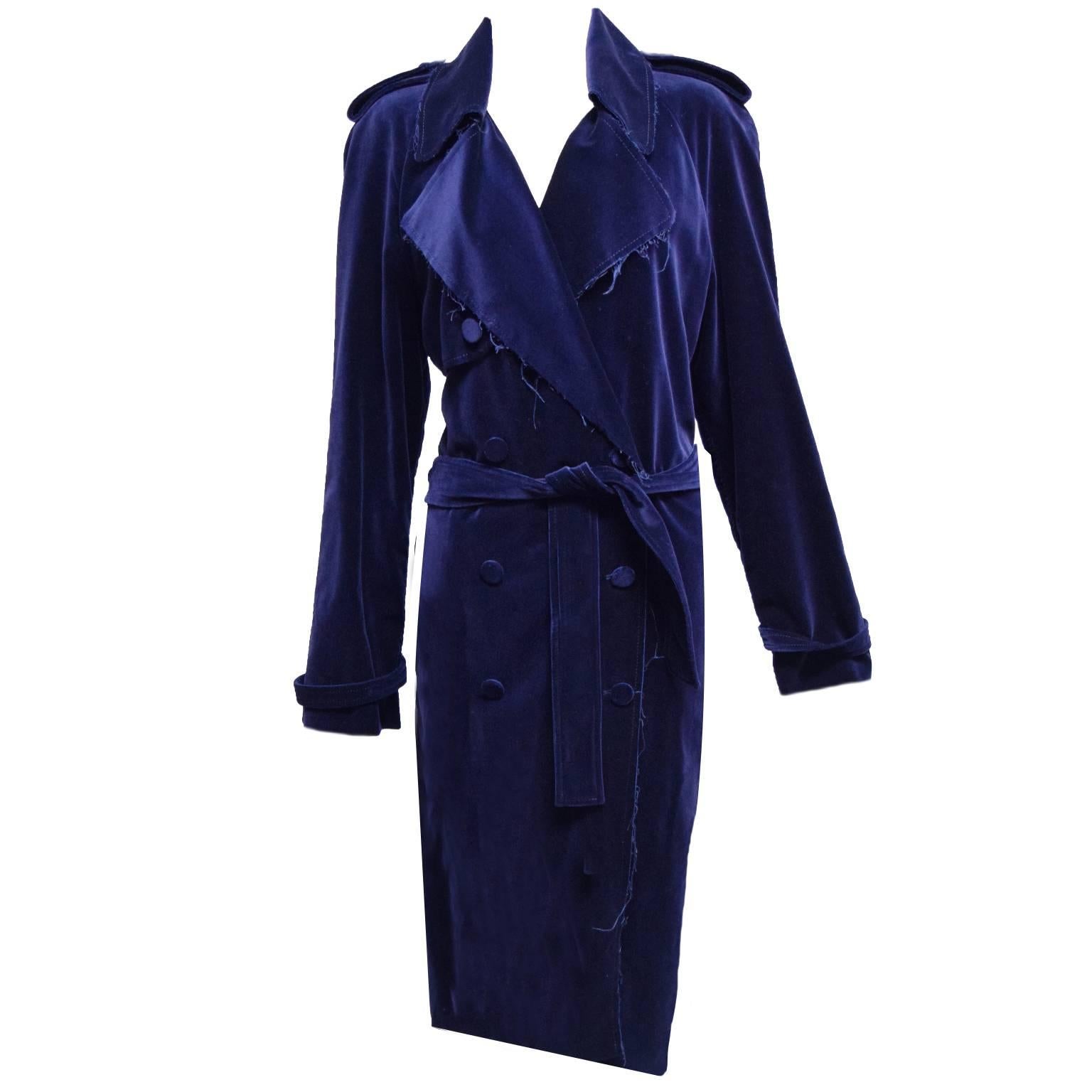 Lanvin Navy Velvet Double Breasted Trench Jacket  For Sale